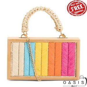 MODA LUXE Wooden Frame Satchel With Detachable Crossbody Chain Strap/ Women's Ba